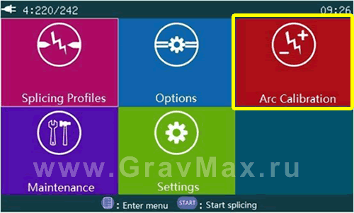 MS-XL LDF splicer Инструкция 3.4 Калибровка электрической дуги