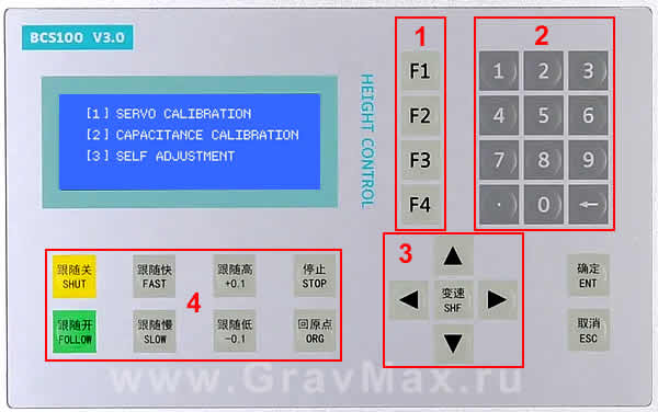 Bochu BCS100 Емкостный контроллер высоты Инструкция 2.1 Описание клавиш
