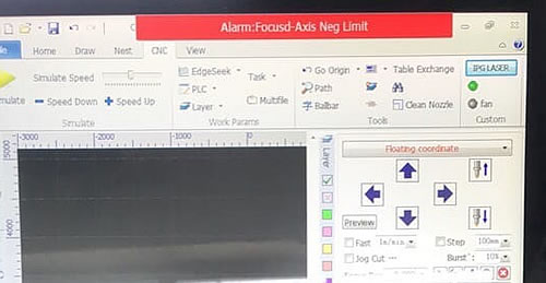 Ошибка станка лазерной резки Alarm: Focusd Axis Neg Limit 