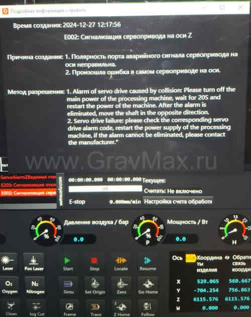 Станок лазерной резки Bodor Ошибка E002: Сигнализация сервопривода на оси Z