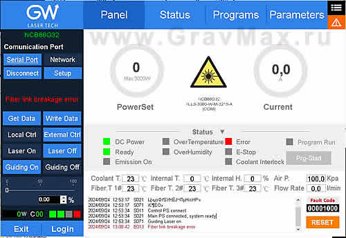 E013 Alarm Fiber link breakage error GW Laser Tech YLLS-3000-w ремонт аппарата лазерной сварки