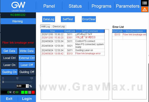 E013 Alarm Fiber link breakage error GW Laser Tech YLLS-3000-w ремонт аппарата лазерной сварки