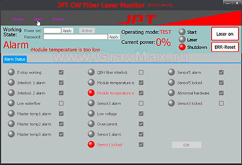JPT CW Fiber Laser Monitor V-2021-04-09 Программа монитор диагностика лазерных источников
