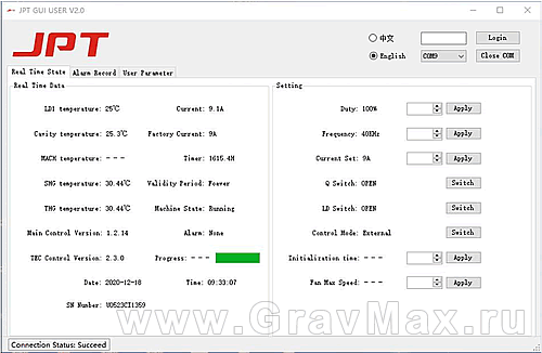 JPT GUI USER V2.0 Программа для диагностики и мониторинга УФ лазерных источников JPT