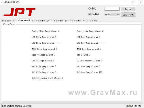 JPT GUI USER V2.3 Программа для диагностики и мониторинга УФ лазерных источников JPT