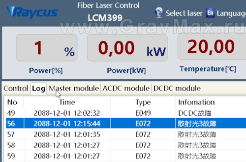 Raycus лазерный источник ошибка E072 Alarm