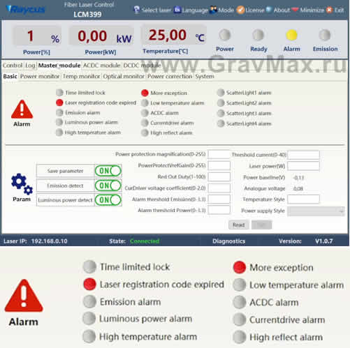 Alarm Laser registration code expired Ошибка лазерных источников Raycus RFL-C1000 RFL-C1500 RFL-C2000 RFL-C3000