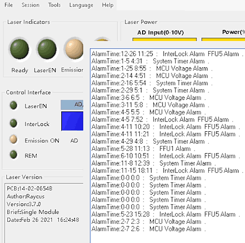 Аппарат лазерной чистки JQ laser с источником Raycus ошибки MCU Voltage Alarm, System Timer Alarm, Interlock Alarm FFU5 Alarm