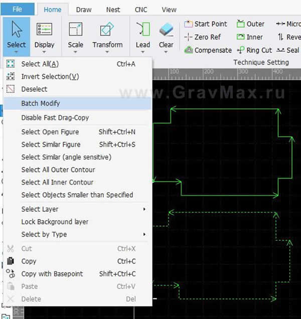 CypCut E Инструкция 3.15 Пакетные изменения Batch Modify