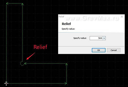 CypCut E Инструкция 3.6 Скругление углов внутренних и наружных Fillet Relief